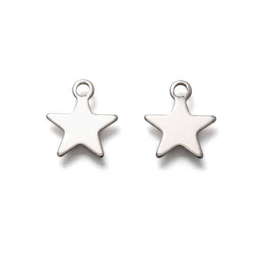 Charms, Star, 201 Stainless Steel, Laser-Cut, Silver Tone, 9.5mm - BEADED CREATIONS