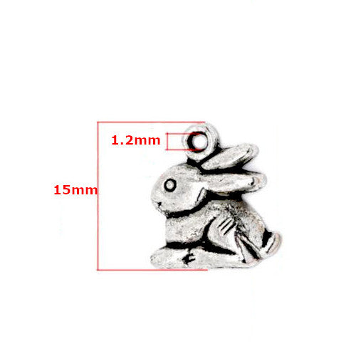Charms, Tibetan Style, Bunny, Rabbit, Single-Sided, Antique Silver, Alloy, 15mm - BEADED CREATIONS