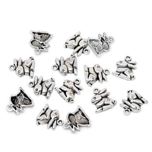 Charms, Tibetan Style, Bunny, Rabbit, Single-Sided, Antique Silver, Alloy, 15mm - BEADED CREATIONS