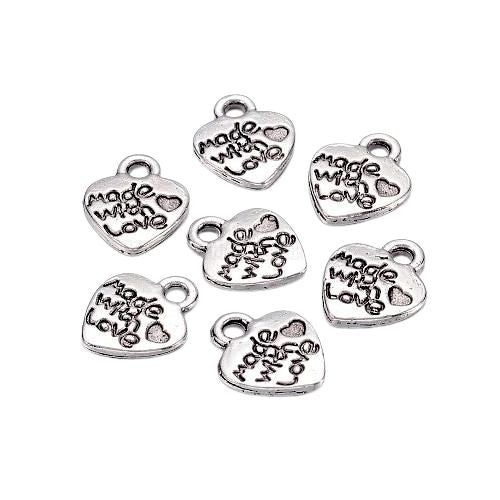 Charms, Tibetan Style, Double-Sided, Heart, With Words, Made With Love, Antique Silver, Alloy, 12.2mm - BEADED CREATIONS