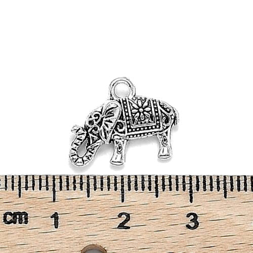 Charms, Tibetan Style, Elephant, 3D, Double-Sided, Antique Silver, Alloy, 13mm - BEADED CREATIONS