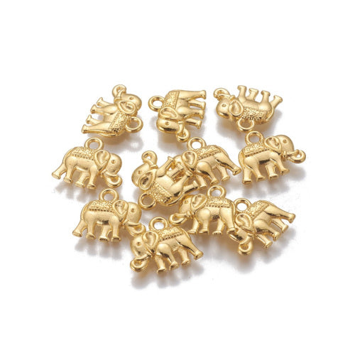 Charms, Tibetan Style, Elephant, 3D, Double-Sided, Golden, Alloy, 12mm - BEADED CREATIONS