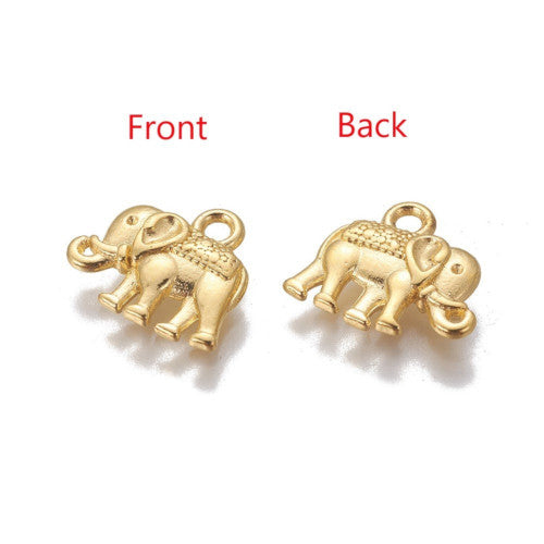 Charms, Tibetan Style, Elephant, 3D, Double-Sided, Golden, Alloy, 12mm - BEADED CREATIONS