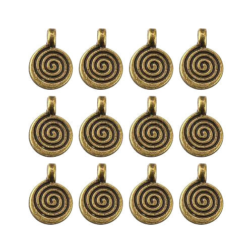 Charms, Tibetan Style, Flat, Round, With Swirl, Antique Bronze, Alloy, 11.8mm - BEADED CREATIONS
