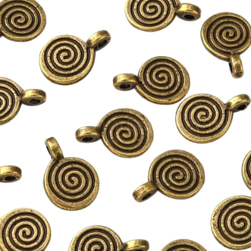 Charms, Tibetan Style, Flat, Round, With Swirl, Antique Bronze, Alloy, 11.8mm - BEADED CREATIONS