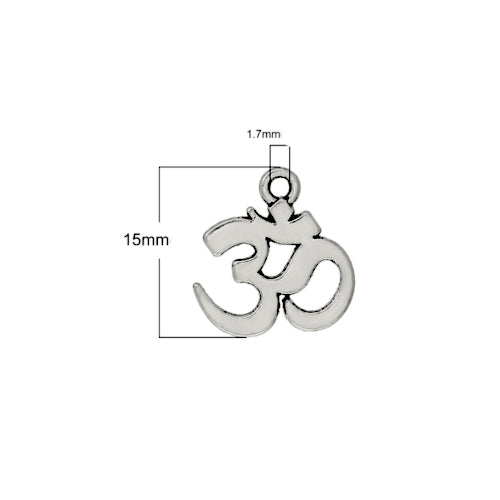 Charms, Tibetan Style, Ohm, Om, Yoga, Healing, Symbol, Antique Silver, Alloy, 15mm - BEADED CREATIONS