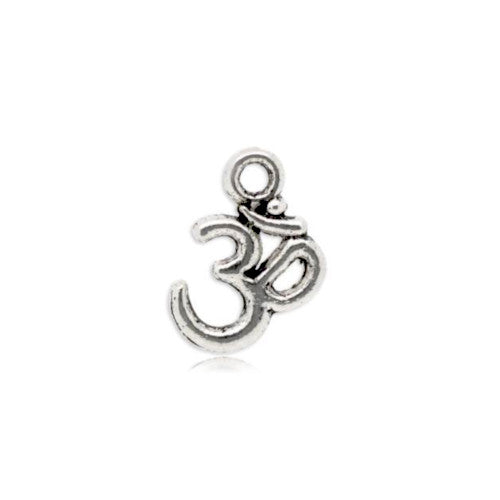 Charms, Tibetan Style, Ohm, Om, Yoga, Symbol, Double-Sided, Antique Silver, Alloy, 16mm - BEADED CREATIONS