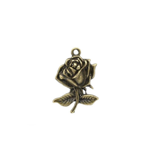 Charms, Tibetan Style, Rose Flower, Single-Sided, Antique Bronze, Alloy, 25mm - BEADED CREATIONS