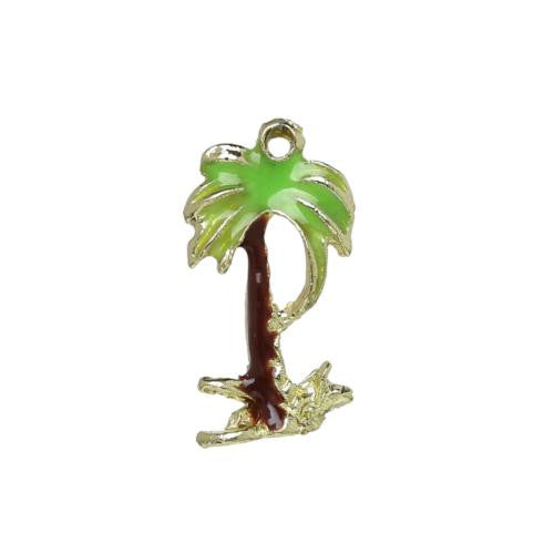 Charms, Tree, Green, Brown, Enamel, Gold, Plated, Alloy, 17mm - BEADED CREATIONS
