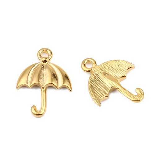 Charms, Umbrella, Gold Plated, Alloy, Single-Sided, 19mm - BEADED CREATIONS
