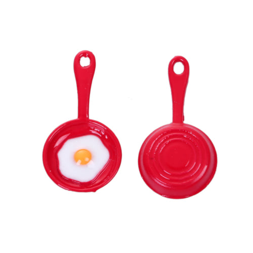 Charms, Utensils, Frying Pan With Egg, Miniature, Red, White, Yellow Painted, Alloy, 28mm - BEADED CREATIONS