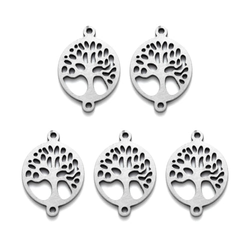 Connectors, 304 Stainless Steel, Flat, Round, Laser Cut, Tree Of Life, Silver Tone, Focal, Link, 19.5mm - BEADED CREATIONS