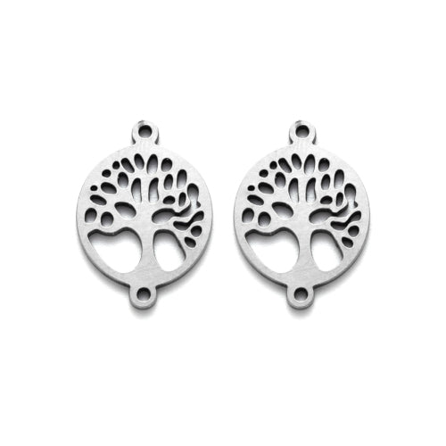 Connectors, 304 Stainless Steel, Flat, Round, Laser Cut, Tree Of Life, Silver Tone, Focal, Link, 19.5mm - BEADED CREATIONS