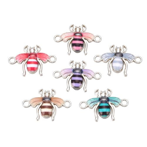 Connectors, Bee, Mixed Colors, Enameled, Silver Tone, Alloy, Focal Links, 16mm - BEADED CREATIONS