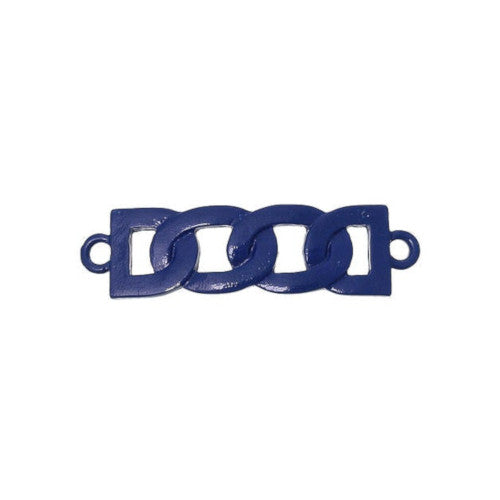 Connectors, Chain Link Design, Curved, Blue, Enamel, Alloy, Focal, Link, 4.2cm - BEADED CREATIONS