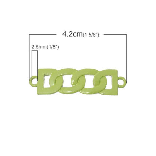 Connectors, Chain Link Design, Curved, Lime Green, Enamel, Alloy, Focal, Link, 4.2cm - BEADED CREATIONS