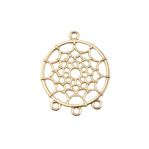 Connectors, Chandelier Components, Flat, Round, Dream Catcher, 3-Loops, Gold Plated, Alloy, 34mm - BEADED CREATIONS