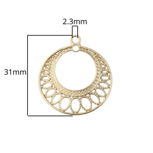 Connectors, Chandelier Components, Laser-Cut, Round, Gypsy Hoop, Gold Plated, Alloy, 31mm - BEADED CREATIONS
