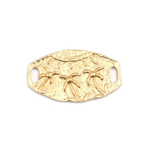 Connectors, Coconut Palm Tree, Single-Sided, Oval, Matt Gold, Plated, Alloy, 34mm - BEADED CREATIONS