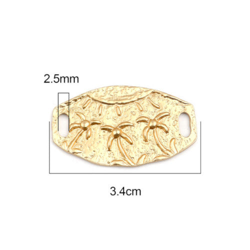 Connectors, Coconut Palm Tree, Single-Sided, Oval, Matt Gold, Plated, Alloy, 34mm - BEADED CREATIONS