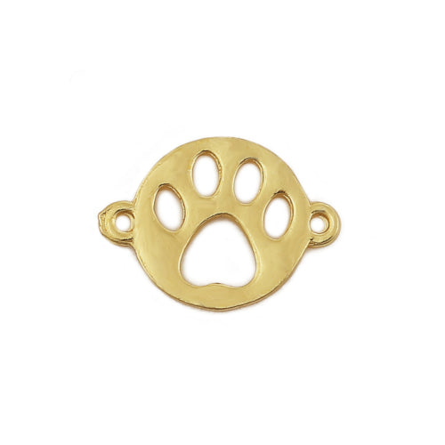 Connectors, Dog Paw, Double-Sided, Cut-Out, Gold Plated, Flat, Round, Link, Alloy, 16mm - BEADED CREATIONS