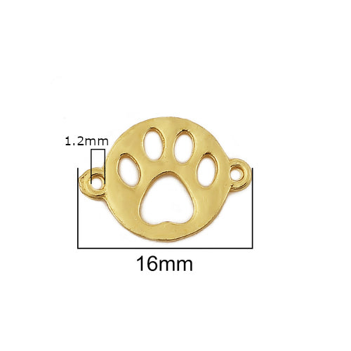 Connectors, Dog Paw, Double-Sided, Cut-Out, Gold Plated, Flat, Round, Link, Alloy, 16mm - BEADED CREATIONS