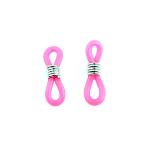 Connectors, Eyeglass Holder, Neon Pink, Silicone, Silver Tone, Alloy, Adjustable Coil, 20x6mm - BEADED CREATIONS
