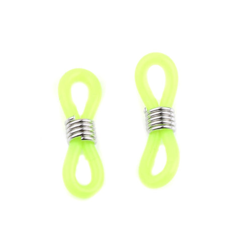 Connectors, Eyeglass Holder, Neon Yellow, Silicone, Silver Tone, Alloy, Adjustable Coil, 20x6mm - BEADED CREATIONS