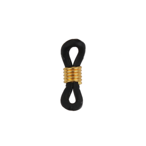 Connectors, Eyeglass Holder, Rubber And Gold-Finished Brass, Black, 20x6mm, With Adjustable Coil - BEADED CREATIONS