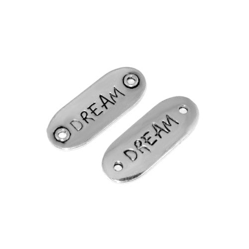 Connectors, Oval, Affirmation, Dream, Engraved, Double-Sided, Antique Silver, Alloy, 34mm - BEADED CREATIONS