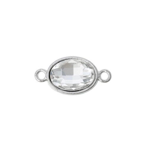 Connectors, Oval, Cushion Bezel, Silver Tone, Alloy, Clear, Faceted, Glass Rhinestone, Focal, Link, 24mm - BEADED CREATIONS