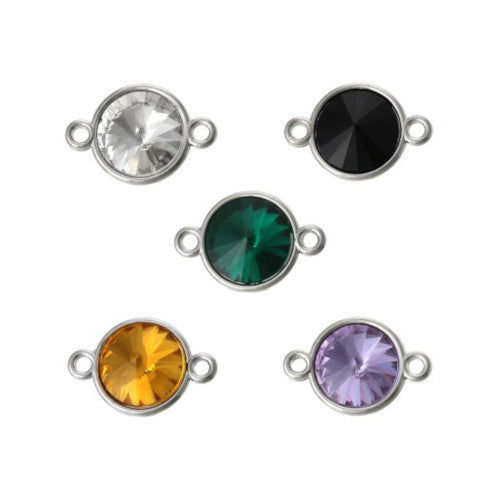 Connectors, Round, Cushion Bezel, Silver Tone, Alloy, Assorted, Faceted, Glass Crystal, Focal, Link, 15mm - BEADED CREATIONS