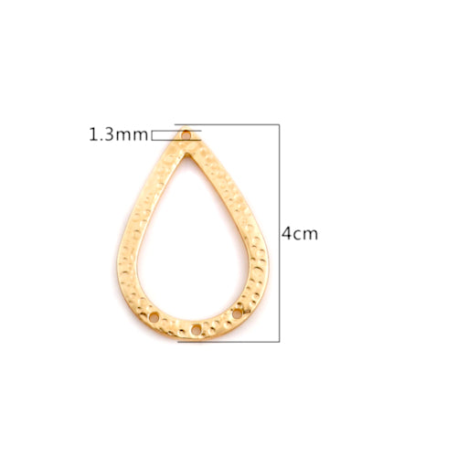 Connectors, Teardrop, Hammered, Cut-Out, Double-Sided, Light Gold Plated, Alloy, Focal, Link, 40mm - BEADED CREATIONS
