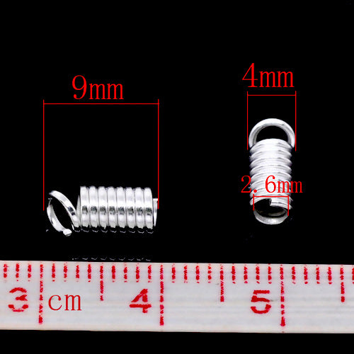 Cord Coils, Silver Plated, Alloy, 9x4mm, With Loop, Fits 2-2.5mm Cord - BEADED CREATIONS
