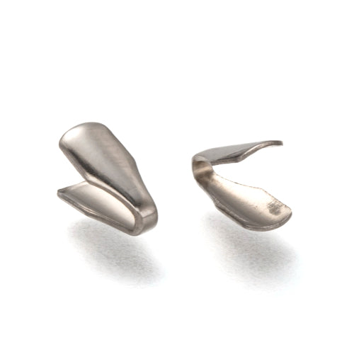 Cord Ends, 304 Stainless Steel, 7.5mm, Round, Fold Over, Silver Tone, 3.5x1mm Inside Diameter - BEADED CREATIONS