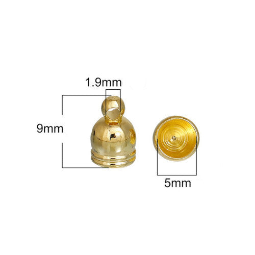 Cord Ends, Bell Cap, Glue-In, Gold Plated, Brass, 9x6mm, Fits Up to 5mm Cord - BEADED CREATIONS