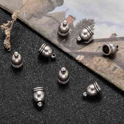 Cord Ends, Column, Tibetan Style, Glue-In, 7x12mm, Antique Silver, Alloy, Fits Up To 6mm Cord - BEADED CREATIONS