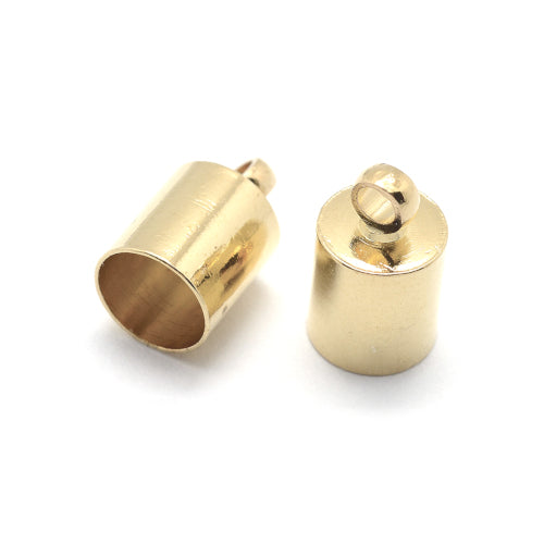 Cord Ends, Cylinder, Glue-In, 8x4mm, Gold Plated, Brass, Fits Up To 3mm Cord