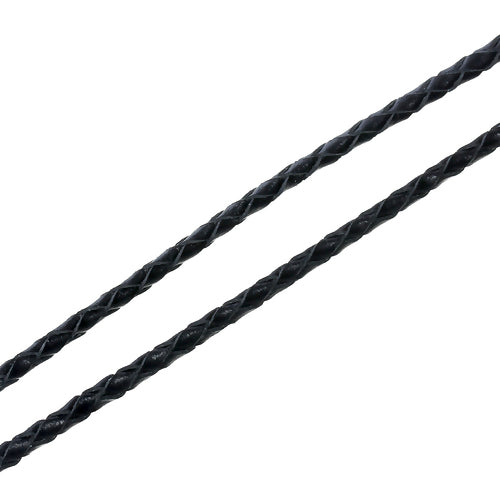 Cord, Bolo, Round, Braided, Genuine Leather, Black, 3mm - BEADED CREATIONS