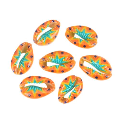 Cowrie Shell Beads, Painted, Floral, Orange, Tiffany Blue, 25mm - BEADED CREATIONS