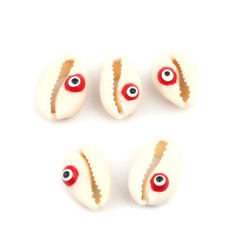 Cowrie Shell Beads, Painted, Red, White, Evil Eye, 20mm - BEADED CREATIONS
