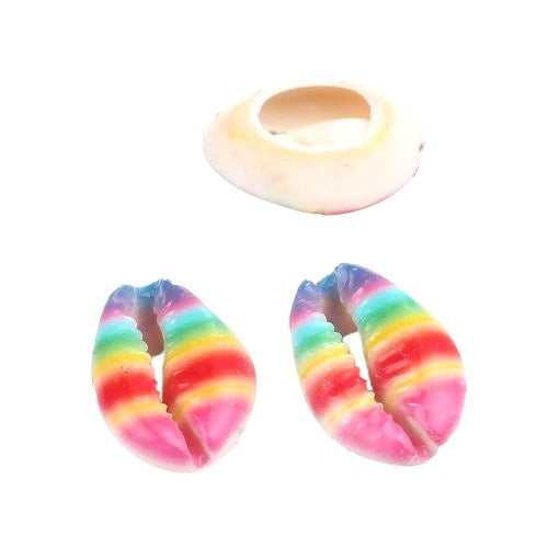 Cowrie Shell Beads, Painted, Striped, Rainbow, 25mm - BEADED CREATIONS