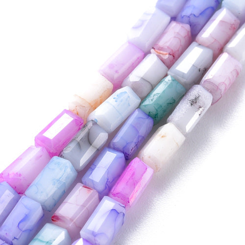 Crackle Glass Beads, Painted, Cuboid, Faceted, Opaque, Multicolored, 6.5x3.5mm - BEADED CREATIONS