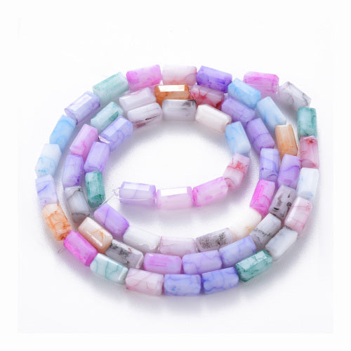Crackle Glass Beads, Painted, Cuboid, Faceted, Opaque, Multicolored, 6.5x3.5mm - BEADED CREATIONS
