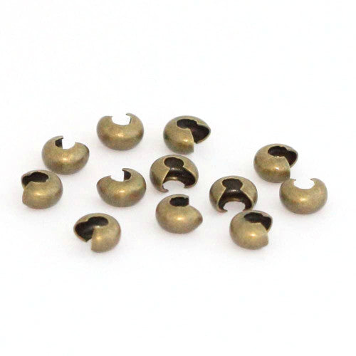 Crimp Beads Covers, Brass, Antique Bronze, 4mm - BEADED CREATIONS