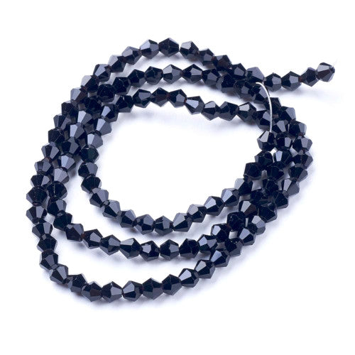 Crystal Glass Beads, Austrian Crystal 5301, Faceted, Bicone, Top Drilled, Black, 4mm - BEADED CREATIONS