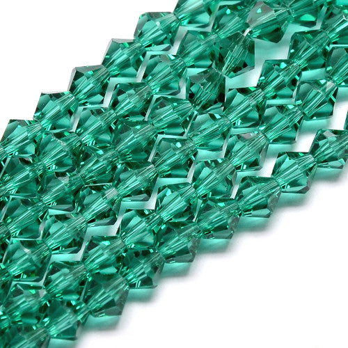 Crystal Glass Beads, Austrian Crystal 5301, Faceted, Bicone, Top Drilled, Dark Cyan, 4mm - BEADED CREATIONS
