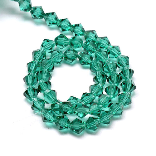 Crystal Glass Beads, Austrian Crystal 5301, Faceted, Bicone, Top Drilled, Dark Cyan, 4mm - BEADED CREATIONS