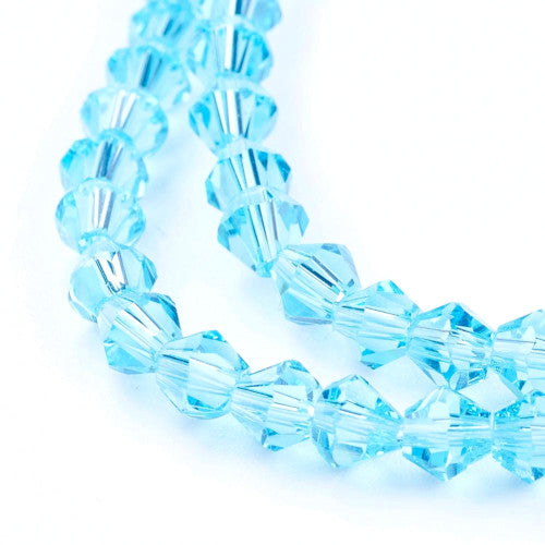 Crystal Glass Beads, Austrian Crystal 5301, Faceted, Bicone, Top Drilled, Light Sky Blue, 4mm - BEADED CREATIONS