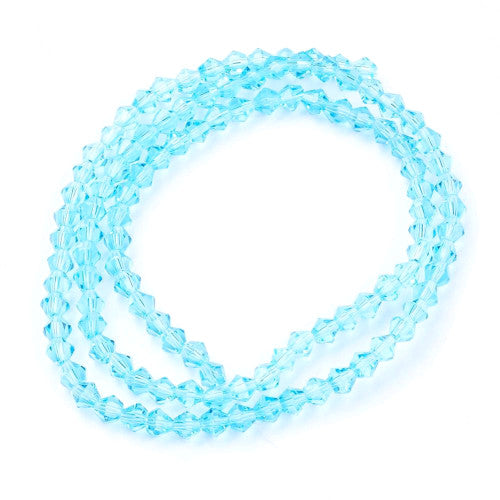 Crystal Glass Beads, Austrian Crystal 5301, Faceted, Bicone, Top Drilled, Light Sky Blue, 4mm - BEADED CREATIONS